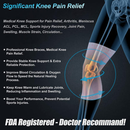 Professional Knee Brace, Compression Knee Support with Patella Gel Pad & Side Stabilizers, Medical Knee Sleeve for Pain Relief, ACL,PCL, Meniscus, Injury Recovery, Arthritis, Sports, Workout...