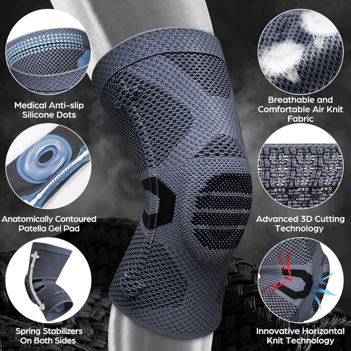 Professional Knee Brace, Compression Knee Support with Patella Gel Pad & Side Stabilizers, Medical Knee Sleeve for Pain Relief, ACL,PCL, Meniscus, Injury Recovery, Arthritis, Sports, Workout...