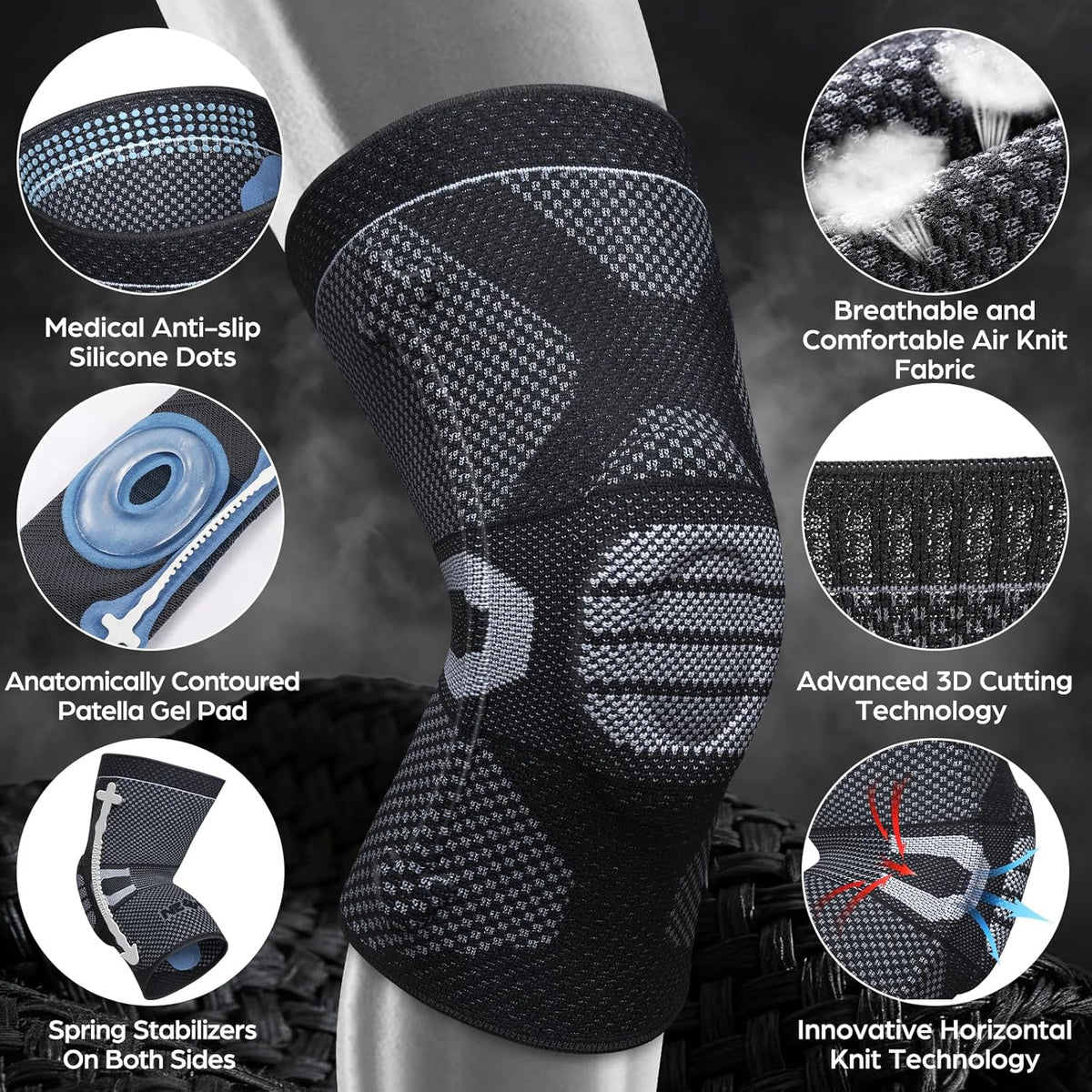 Professional Knee Brace, Compression Knee Support with Patella Gel Pad & Side Stabilizers, Medical Knee Sleeve for Pain Relief, ACL,PCL, Meniscus, Injury Recovery, Arthritis, Sports, Workout...