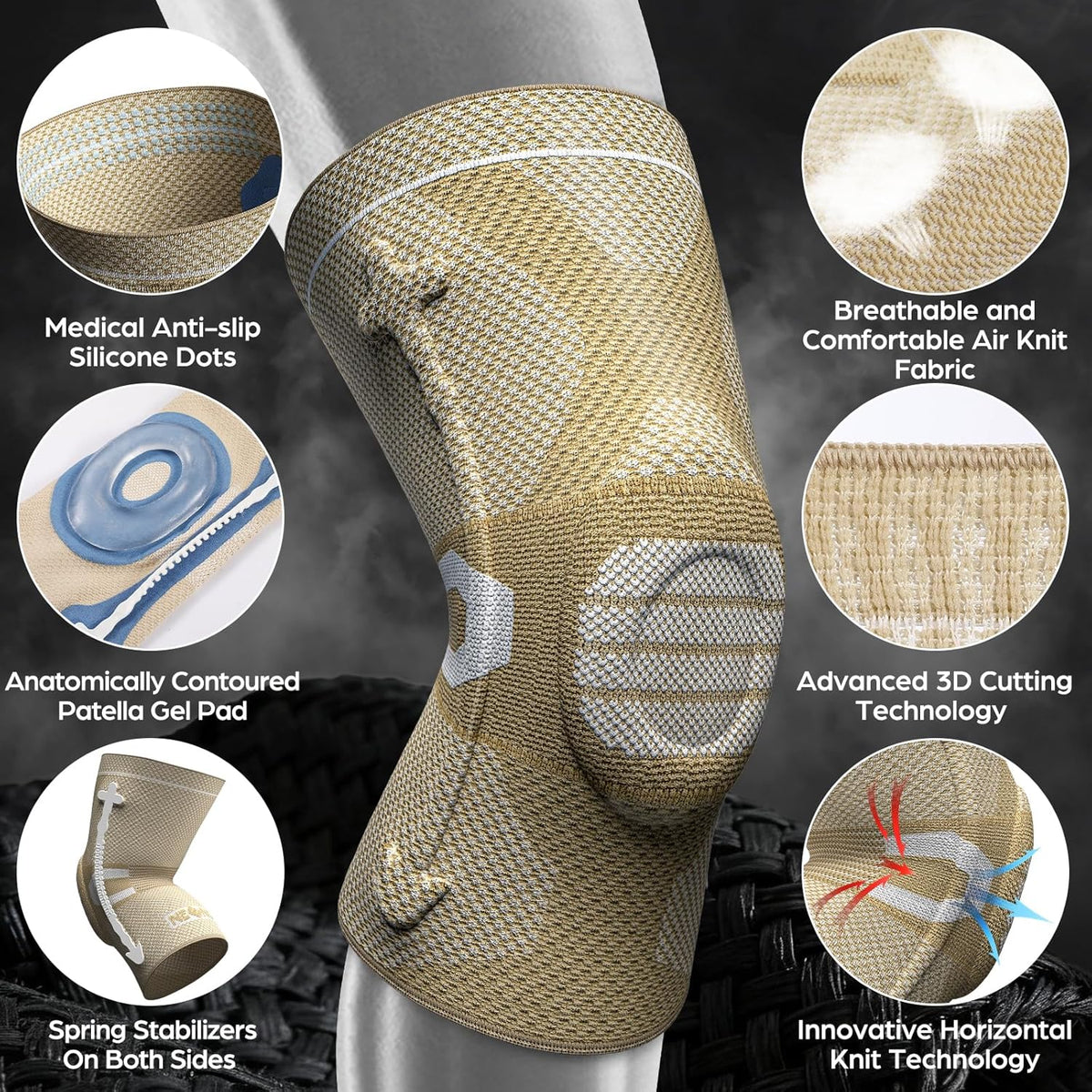 Professional Knee Brace, Compression Knee Support with Patella Gel Pad & Side Stabilizers, Medical Knee Sleeve for Pain Relief, ACL,PCL, Meniscus, Injury Recovery, Arthritis, Sports, Workout...