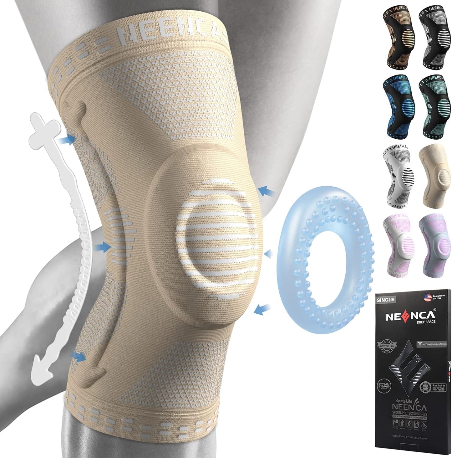 Professional Knee Brace, Compression Knee Support with Patella Gel Pad & Side Stabilizers, Medical Knee Sleeve for Pain Relief, ACL,PCL, Meniscus, Injury Recovery, Arthritis, Sports, Workout...