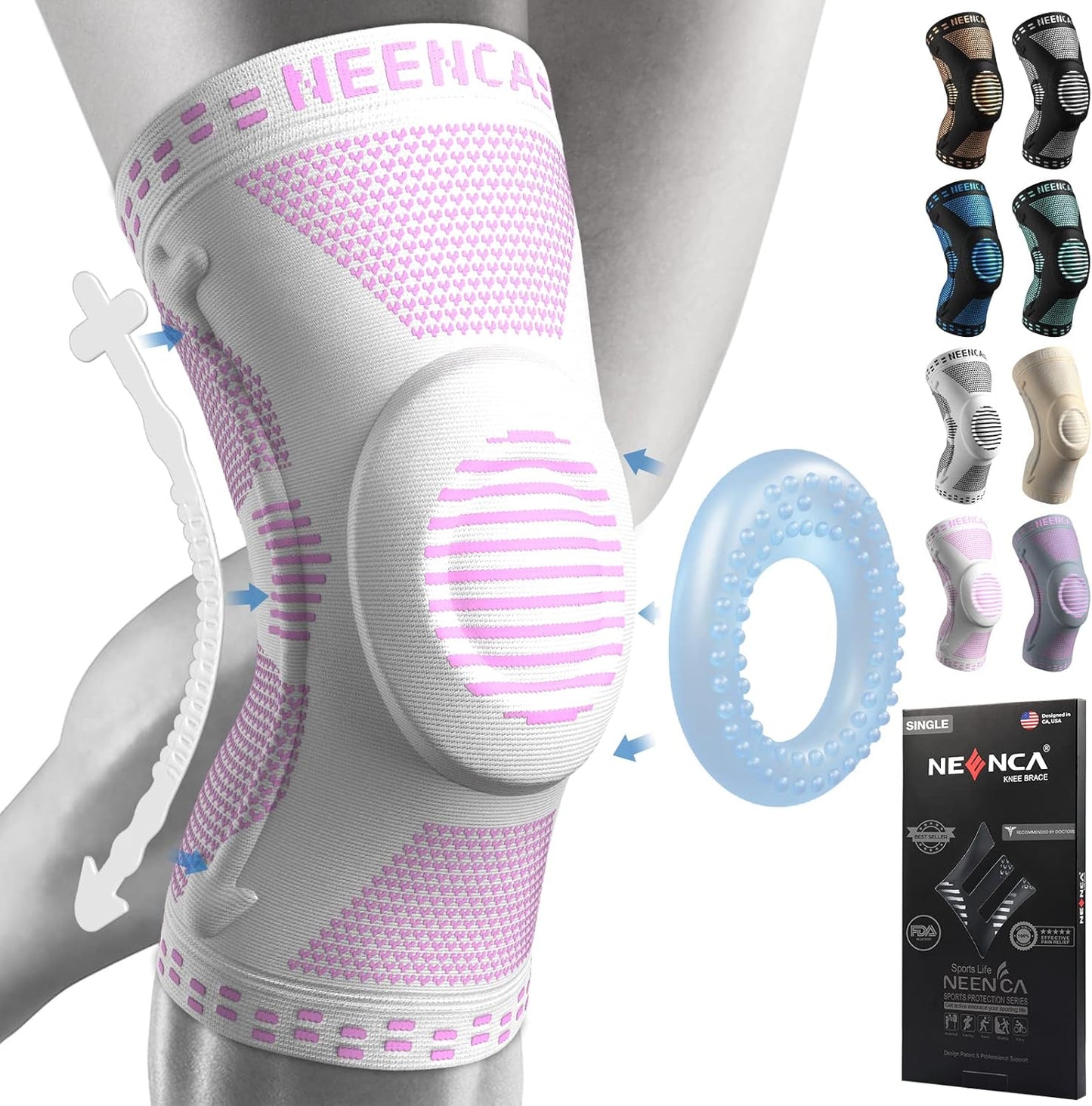 Professional Knee Brace, Compression Knee Support with Patella Gel Pad & Side Stabilizers, Medical Knee Sleeve for Pain Relief, ACL,PCL, Meniscus, Injury Recovery, Arthritis, Sports, Workout...