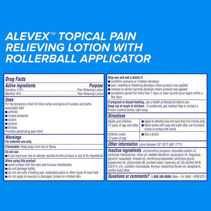 AleveX Topical Pain Relief Lotion with Rollerball Applicator - Long Lasting Arthritis and Muscle Pain Relief, 2.5 oz