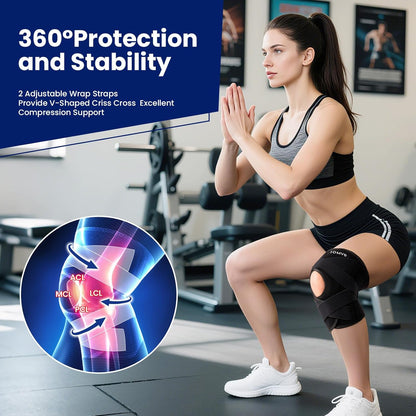 Knee Brace for Knee Pain, Meniscus Tear, Adjustable Knee Support with Side Spring Stabilizers for ACL, MCL, Arthritis, Patella Stability, Knee Pain Relief, Injury Recovery, Women and Men, Medium