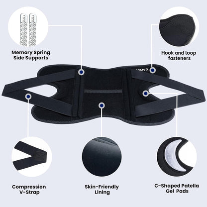 Knee Brace for Knee Pain, Meniscus Tear, Adjustable Knee Support with Side Spring Stabilizers for ACL, MCL, Arthritis, Patella Stability, Knee Pain Relief, Injury Recovery, Women and Men, Medium