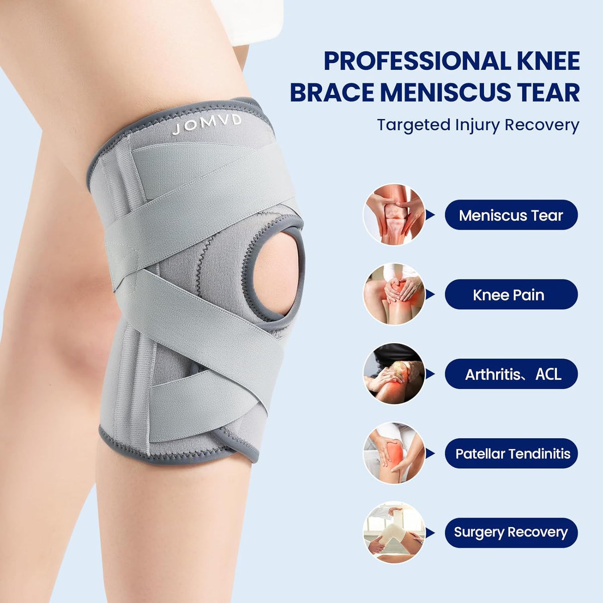 Knee Brace for Knee Pain, Meniscus Tear, Adjustable Knee Support with Side Spring Stabilizers for ACL, MCL, Arthritis, Patella Stability, Knee Pain Relief, Injury Recovery, Women and Men, Medium