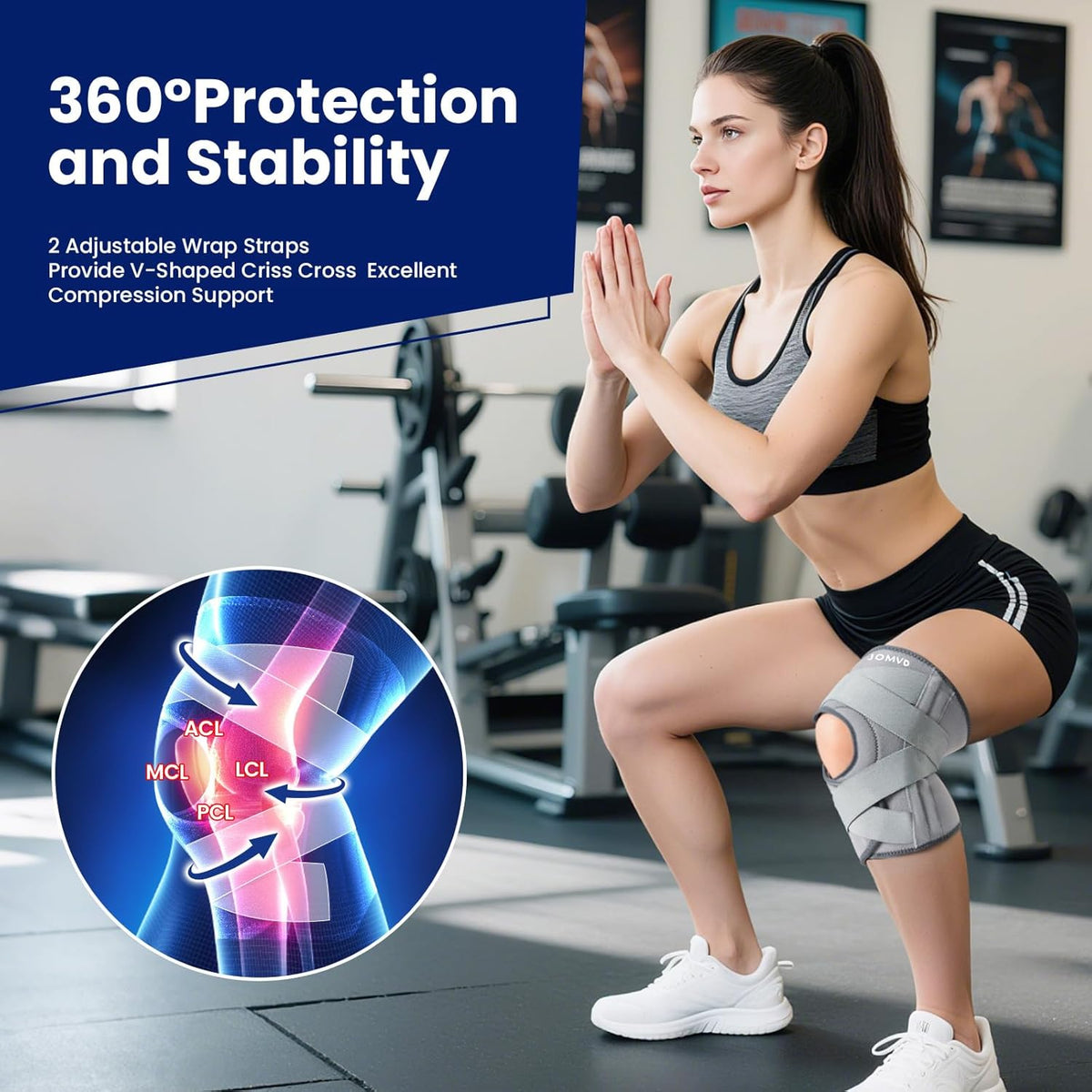Knee Brace for Knee Pain, Meniscus Tear, Adjustable Knee Support with Side Spring Stabilizers for ACL, MCL, Arthritis, Patella Stability, Knee Pain Relief, Injury Recovery, Women and Men, Medium