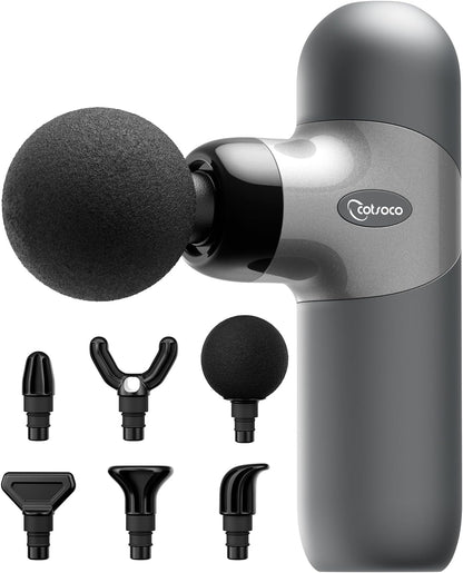 Mini Massage Gun, Deep Tissue Percussion Muscle Massager, Compact Portable Handheld Massager with 6 Heads & 4 Speeds, Quiet for Home, Gym, Office, Travel, Gift for Men and Women