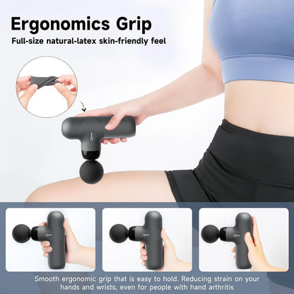 Mini Massage Gun, Deep Tissue Percussion Muscle Massager, Compact Portable Handheld Massager with 6 Heads & 4 Speeds, Quiet for Home, Gym, Office, Travel, Gift for Men and Women