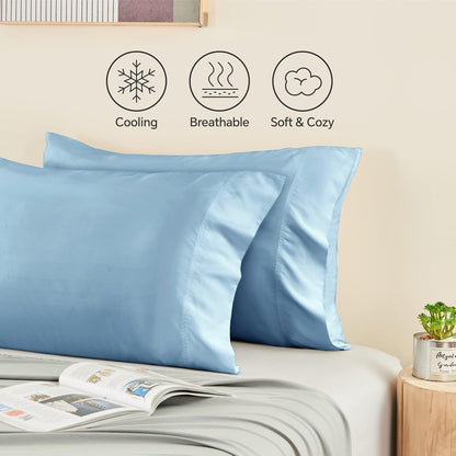 Pillow Cases Standard Size 2Pcs, Rayon from Bamboo, Haze Blue