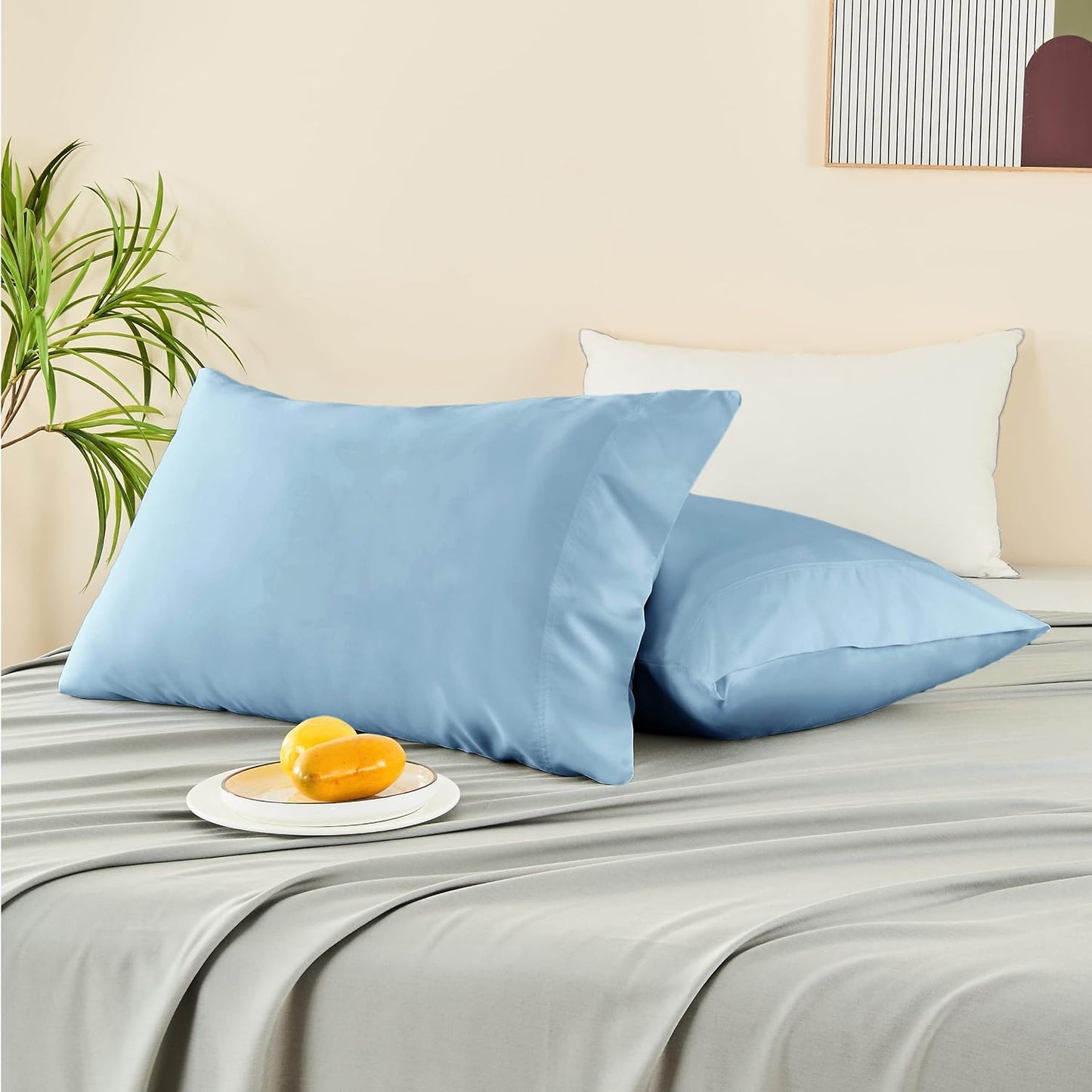 Pillow Cases Standard Size 2Pcs, Rayon from Bamboo, Haze Blue