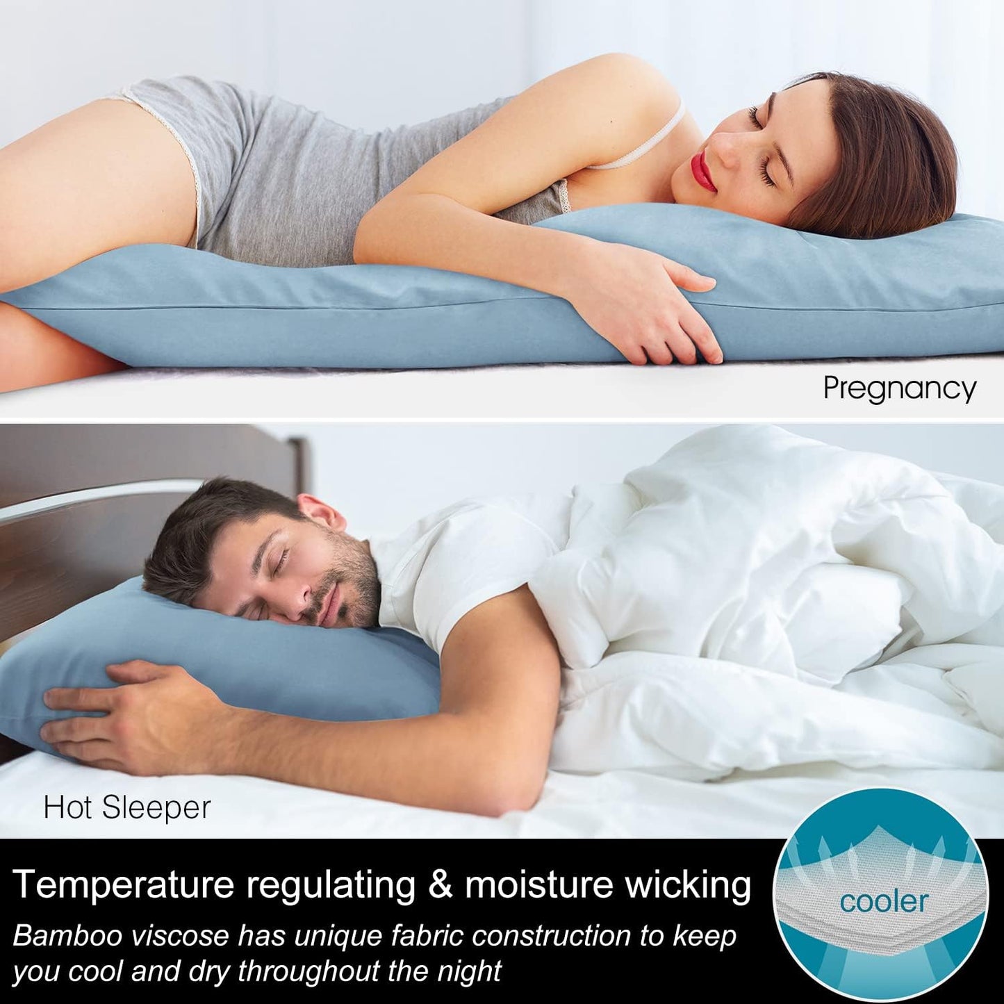 Pillow Cases Standard Size 2Pcs, Rayon from Bamboo, Haze Blue