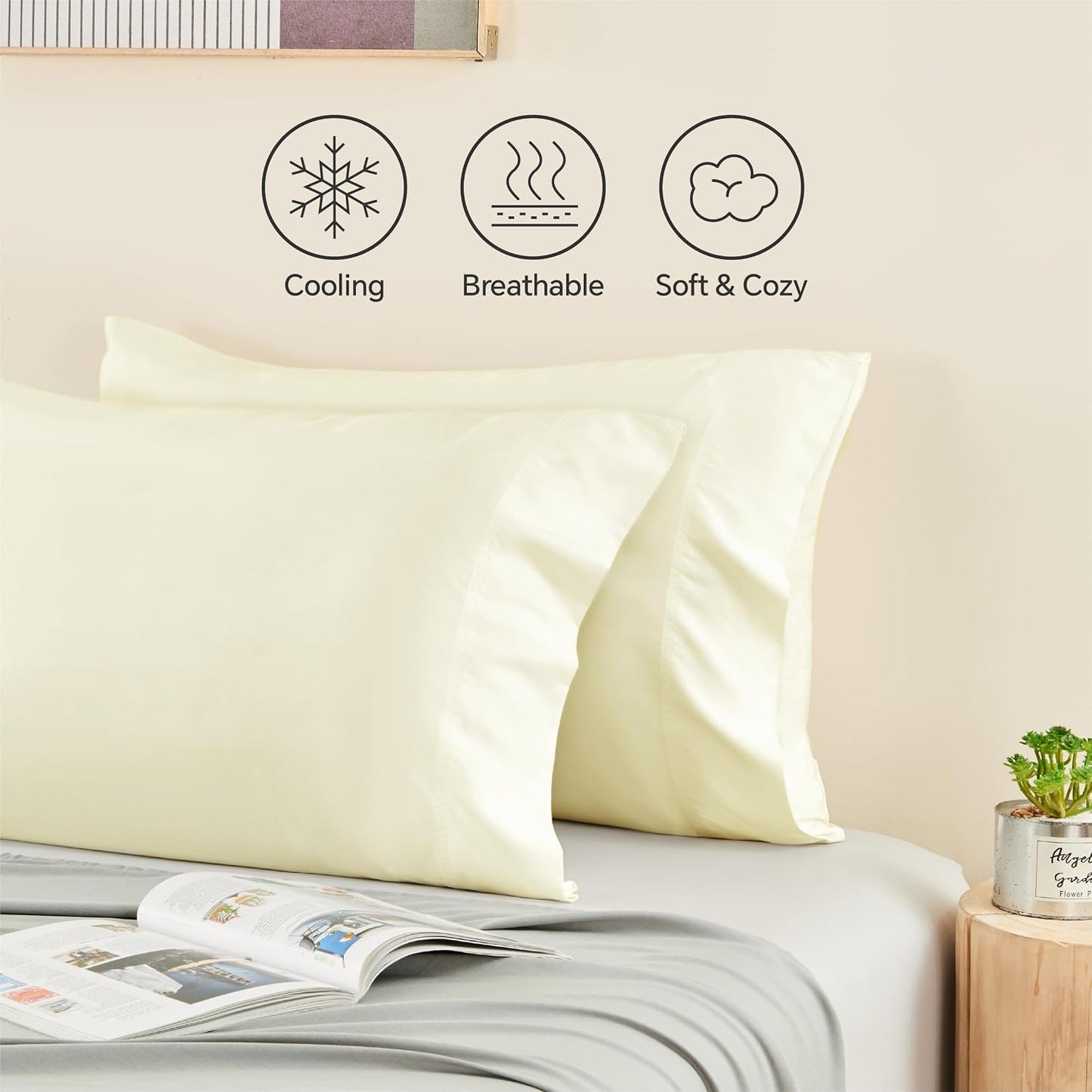 Pillow Cases Standard Size 2Pcs, Rayon from Bamboo, Haze Blue