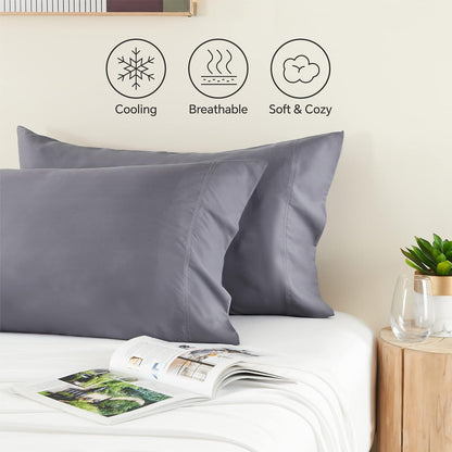 Pillow Cases Standard Size 2Pcs, Rayon from Bamboo, Haze Blue