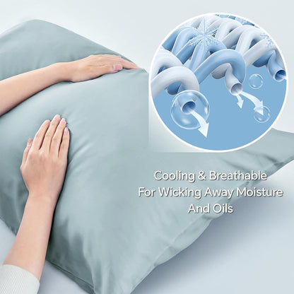 Pillow Cases Standard Size 2Pcs, Rayon from Bamboo, Haze Blue