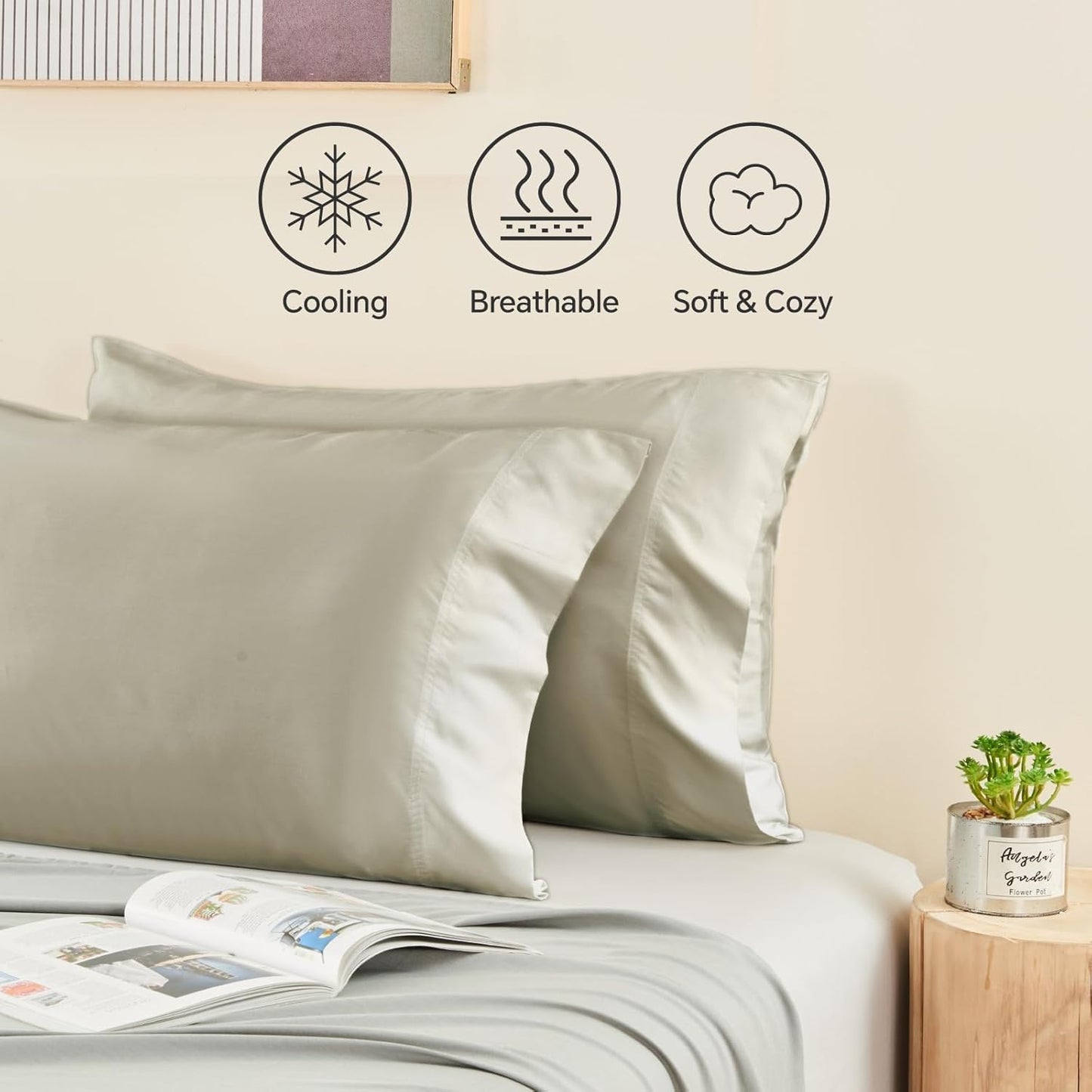 Pillow Cases Standard Size 2Pcs, Rayon from Bamboo, Haze Blue
