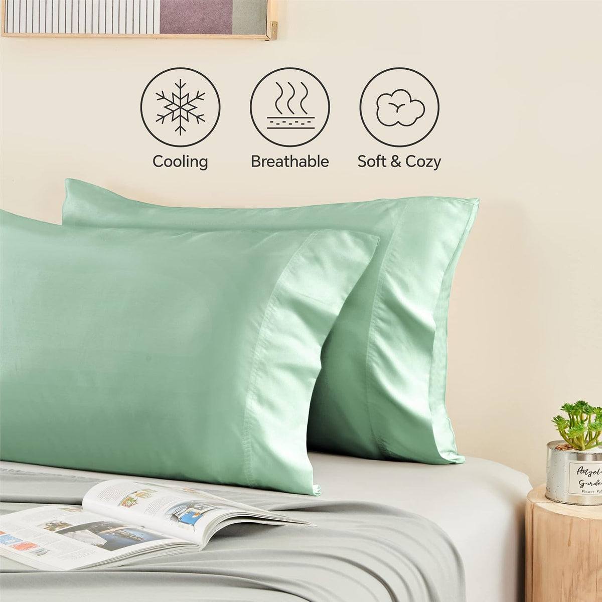 Pillow Cases Standard Size 2Pcs, Rayon from Bamboo, Haze Blue