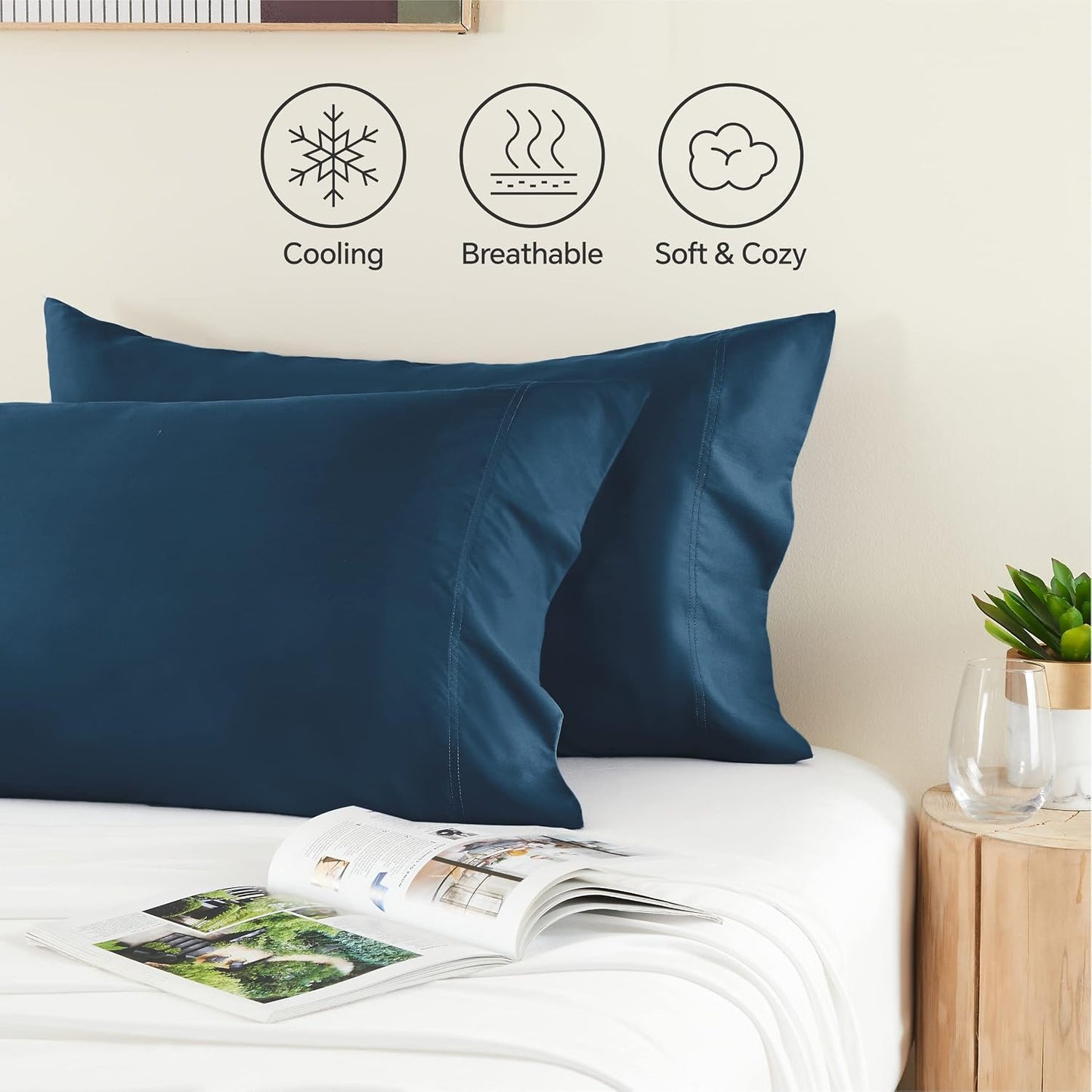 Pillow Cases Standard Size 2Pcs, Rayon from Bamboo, Haze Blue