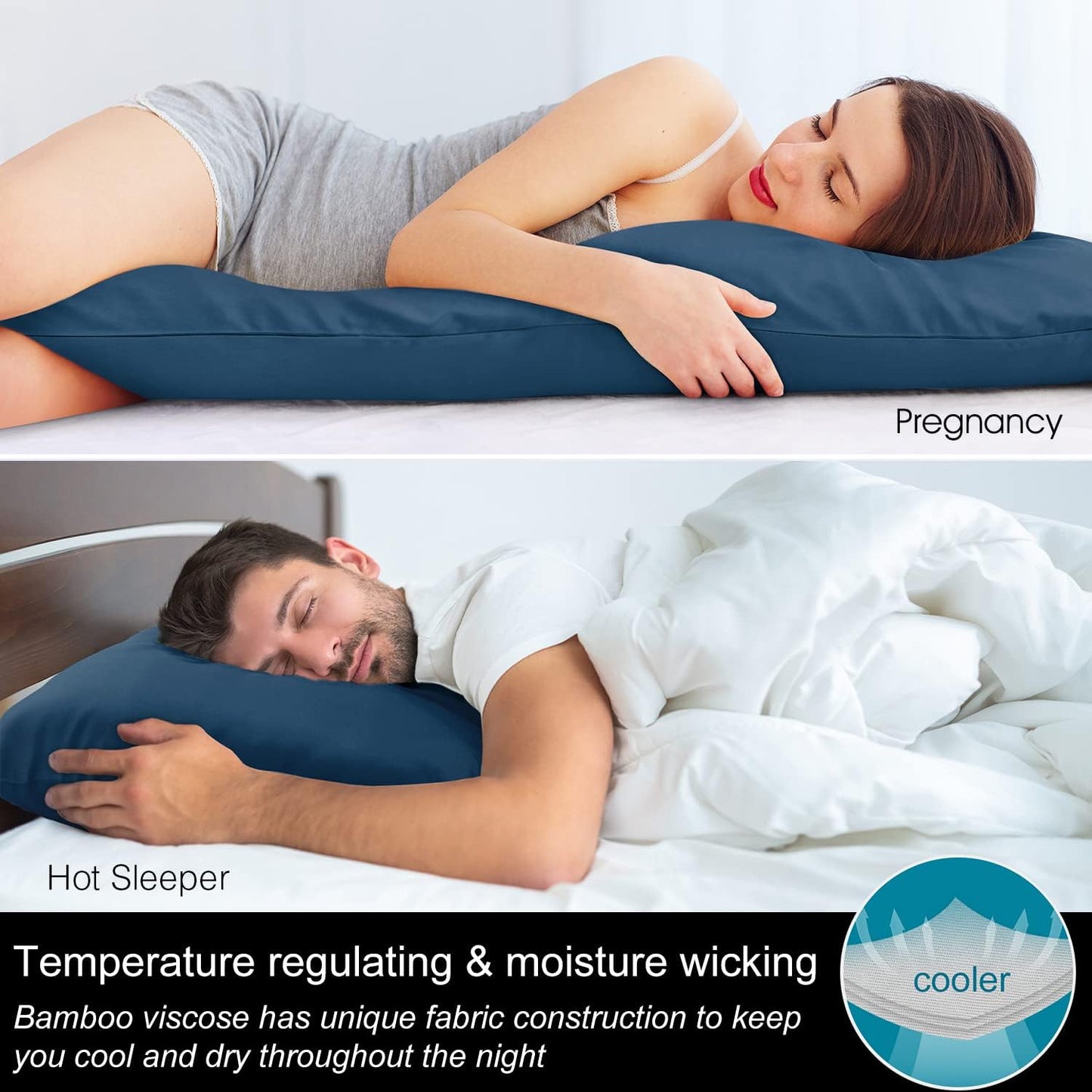 Pillow Cases Standard Size 2Pcs, Rayon from Bamboo, Haze Blue
