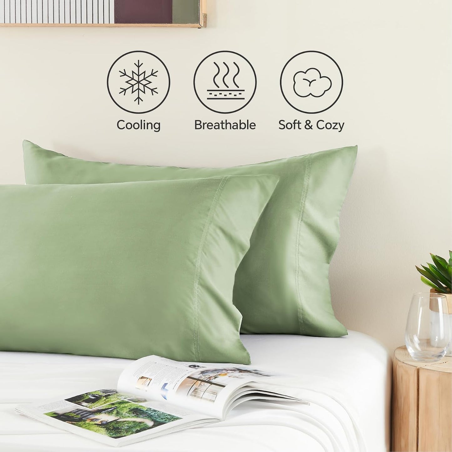Pillow Cases Standard Size 2Pcs, Rayon from Bamboo, Haze Blue