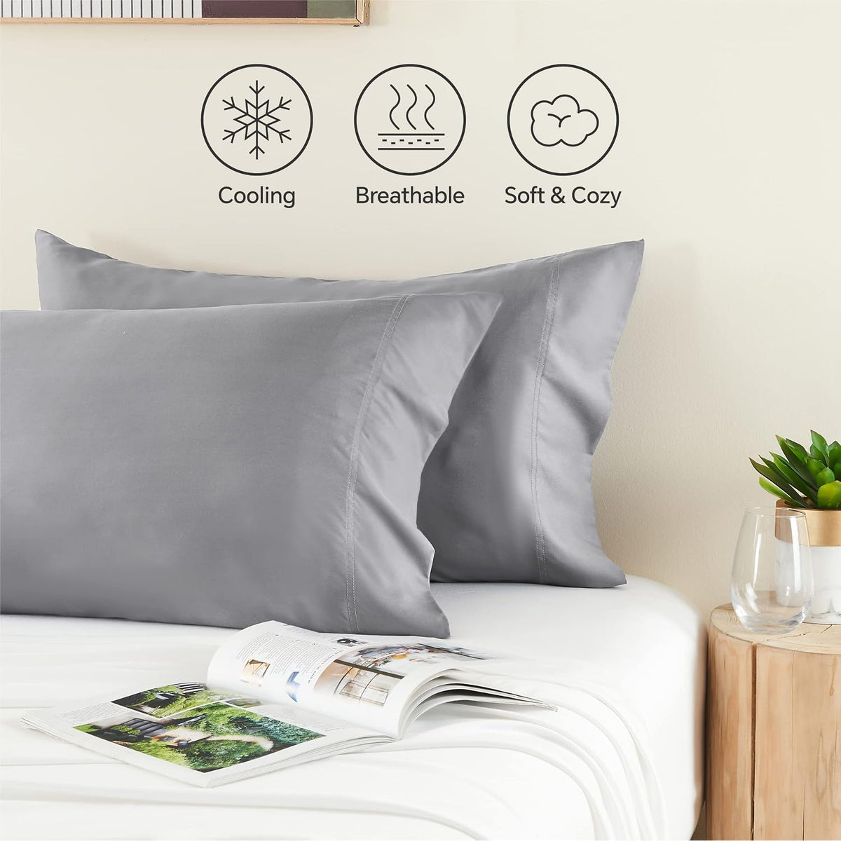 Pillow Cases Standard Size 2Pcs, Rayon from Bamboo, Haze Blue