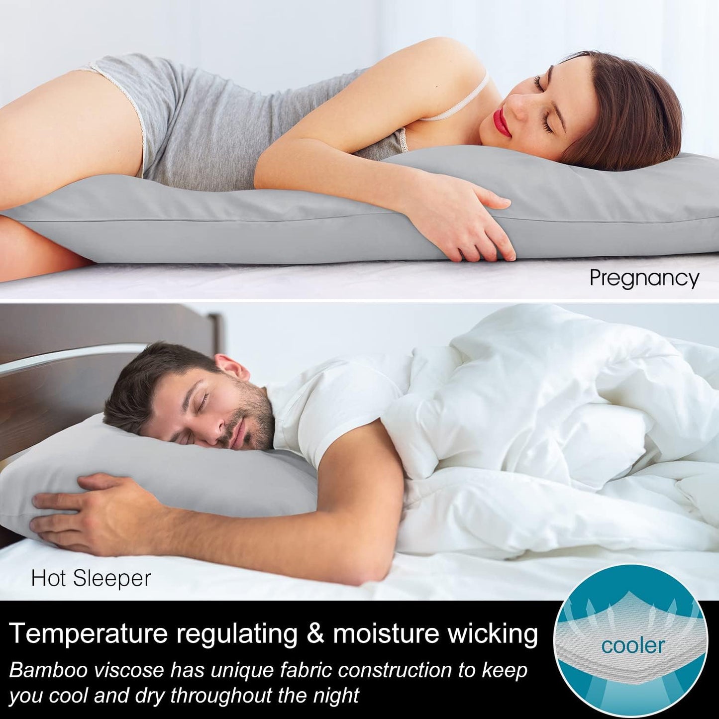 Pillow Cases Standard Size 2Pcs, Rayon from Bamboo, Haze Blue