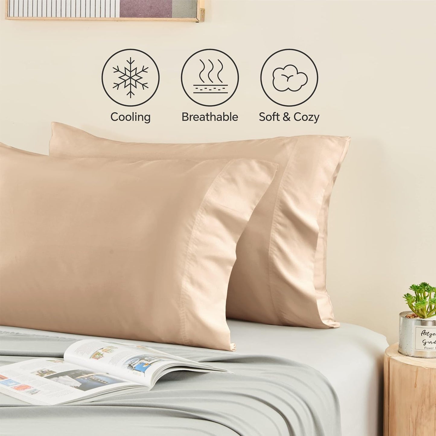 Pillow Cases Standard Size 2Pcs, Rayon from Bamboo, Haze Blue