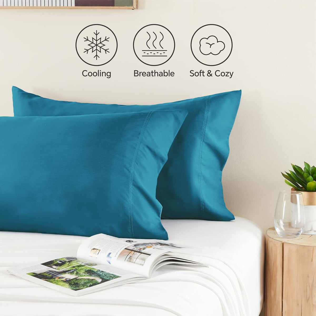 Pillow Cases Standard Size 2Pcs, Rayon from Bamboo, Haze Blue