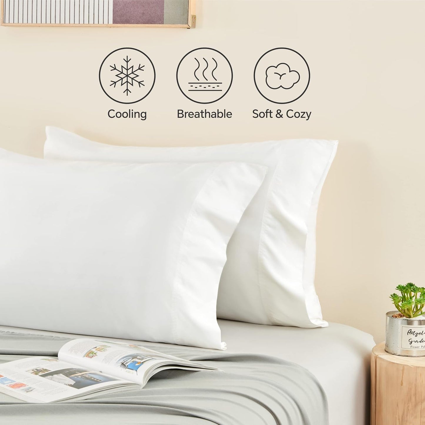 Pillow Cases Standard Size 2Pcs, Rayon from Bamboo, Haze Blue