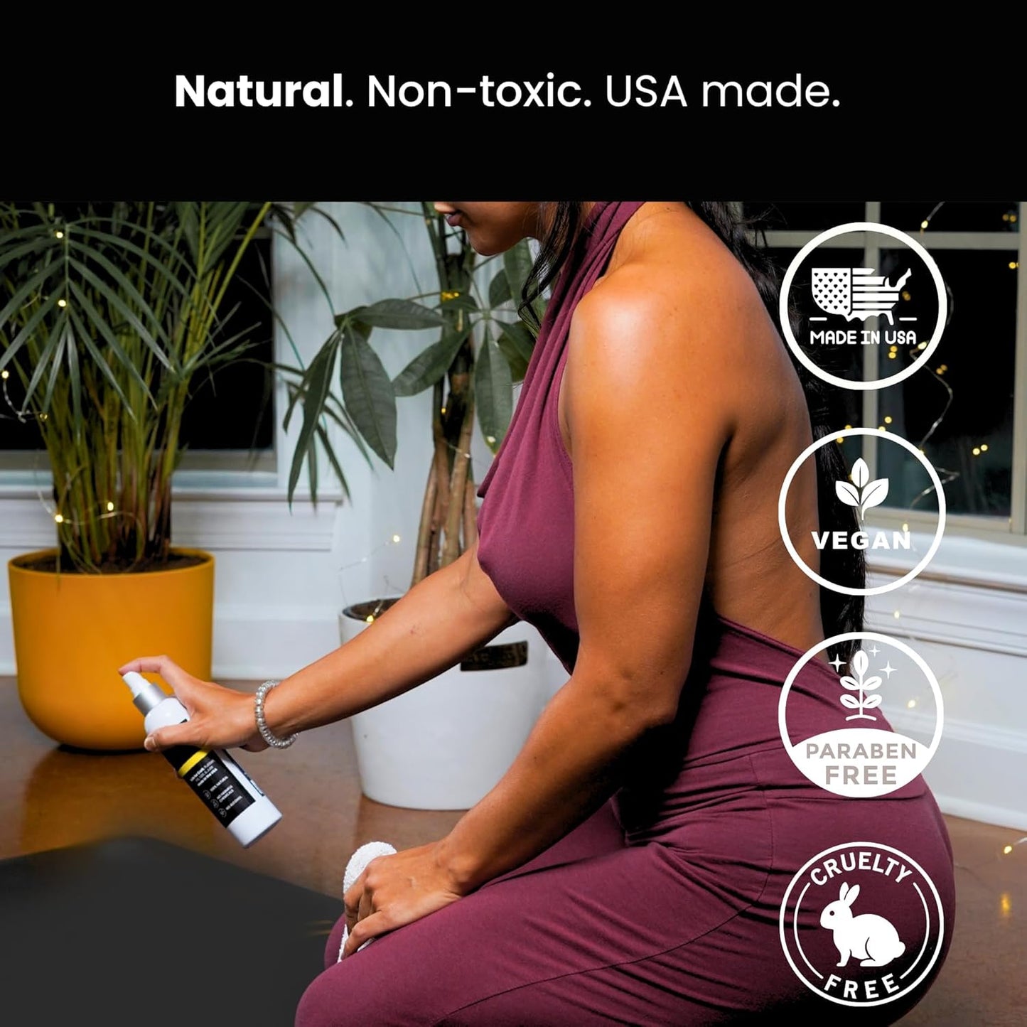 Yoga Mat Cleaner Spray – Spa-Like Scent | Eco-Friendly Formula | Neutralizes Sweat & Odor | Helps Protect Your Mat | 8 oz | Plant-Based, Made in USA