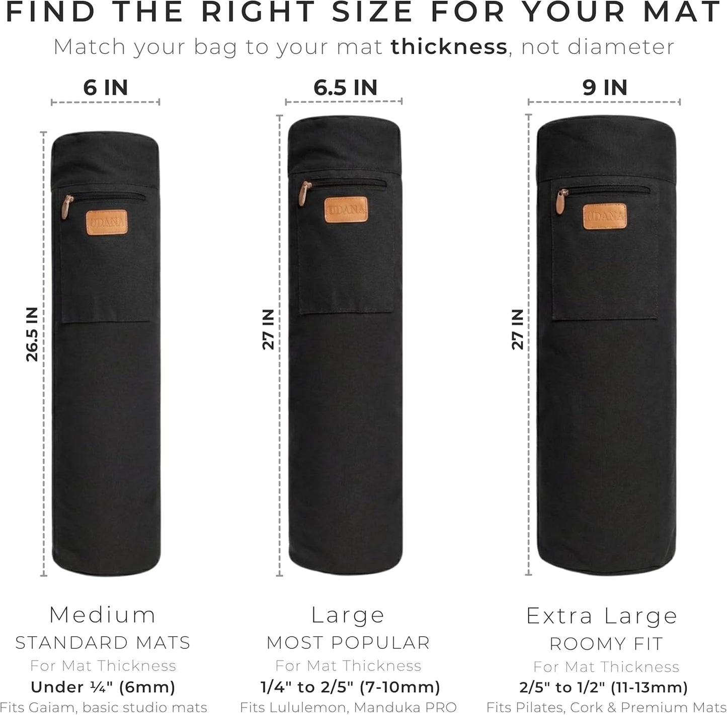 UDANA Canvas Yoga Mat Bag for Women & Men, Full-Zip Carrier with 3 Pockets & Adjustable Strap, Stylish Gym & Pilates Bag – Available in Multiple Sizes