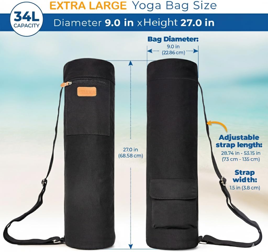 UDANA Canvas Yoga Mat Bag for Women & Men, Full-Zip Carrier with 3 Pockets & Adjustable Strap, Stylish Gym & Pilates Bag – Available in Multiple Sizes