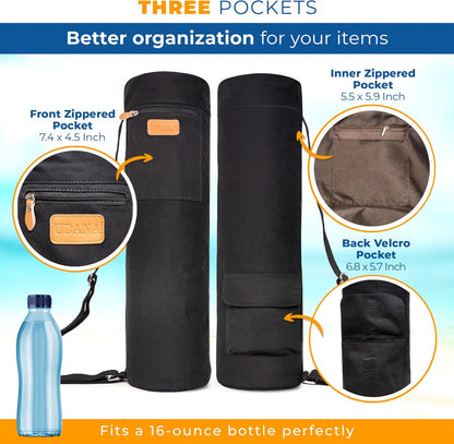 UDANA Canvas Yoga Mat Bag for Women & Men, Full-Zip Carrier with 3 Pockets & Adjustable Strap, Stylish Gym & Pilates Bag – Available in Multiple Sizes