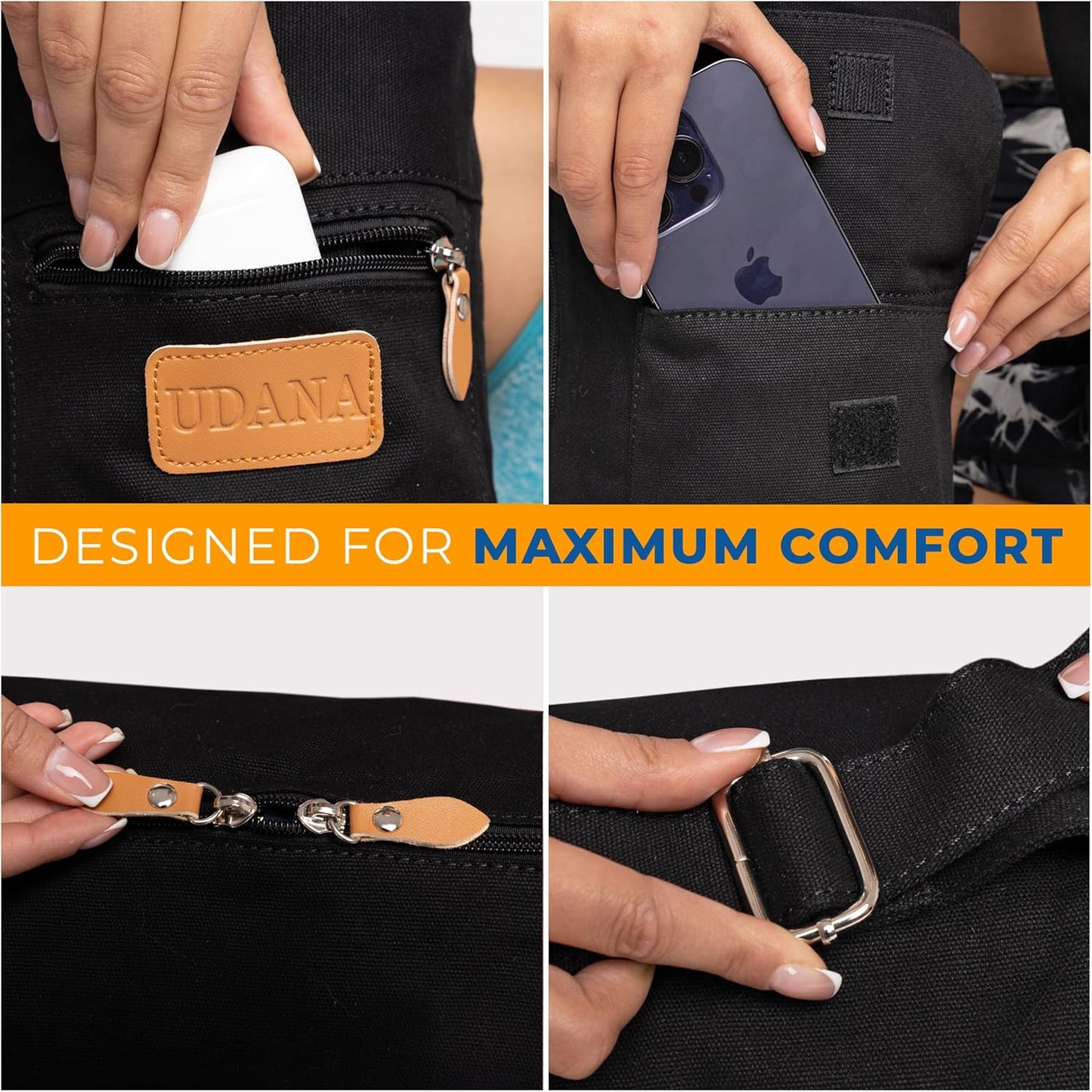 UDANA Canvas Yoga Mat Bag for Women & Men, Full-Zip Carrier with 3 Pockets & Adjustable Strap, Stylish Gym & Pilates Bag – Available in Multiple Sizes