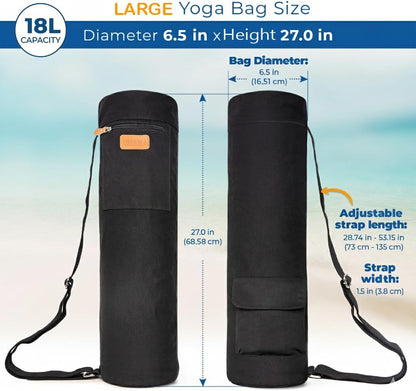 UDANA Canvas Yoga Mat Bag for Women & Men, Full-Zip Carrier with 3 Pockets & Adjustable Strap, Stylish Gym & Pilates Bag – Available in Multiple Sizes