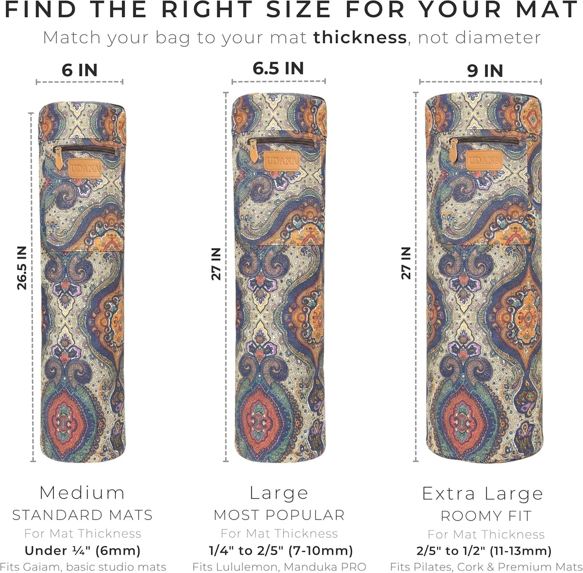 UDANA Canvas Yoga Mat Bag for Women & Men, Full-Zip Carrier with 3 Pockets & Adjustable Strap, Stylish Gym & Pilates Bag – Available in Multiple Sizes