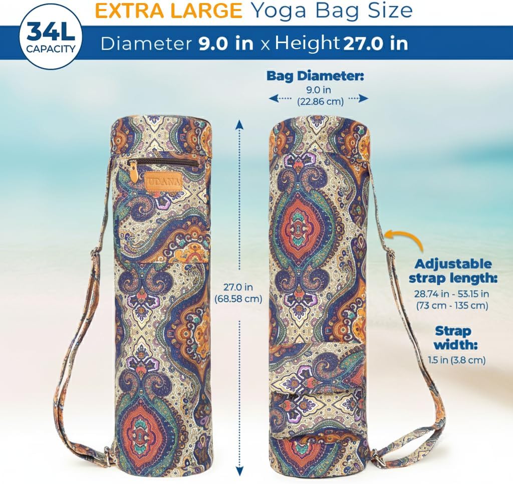 UDANA Canvas Yoga Mat Bag for Women & Men, Full-Zip Carrier with 3 Pockets & Adjustable Strap, Stylish Gym & Pilates Bag – Available in Multiple Sizes