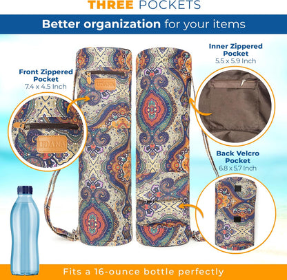 UDANA Canvas Yoga Mat Bag for Women & Men, Full-Zip Carrier with 3 Pockets & Adjustable Strap, Stylish Gym & Pilates Bag – Available in Multiple Sizes