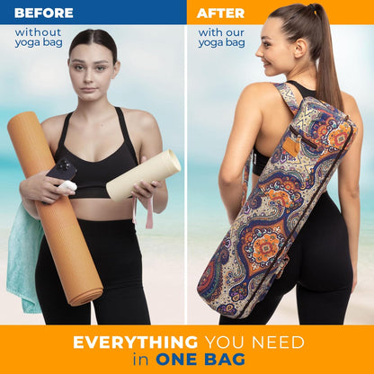 UDANA Canvas Yoga Mat Bag for Women & Men, Full-Zip Carrier with 3 Pockets & Adjustable Strap, Stylish Gym & Pilates Bag – Available in Multiple Sizes