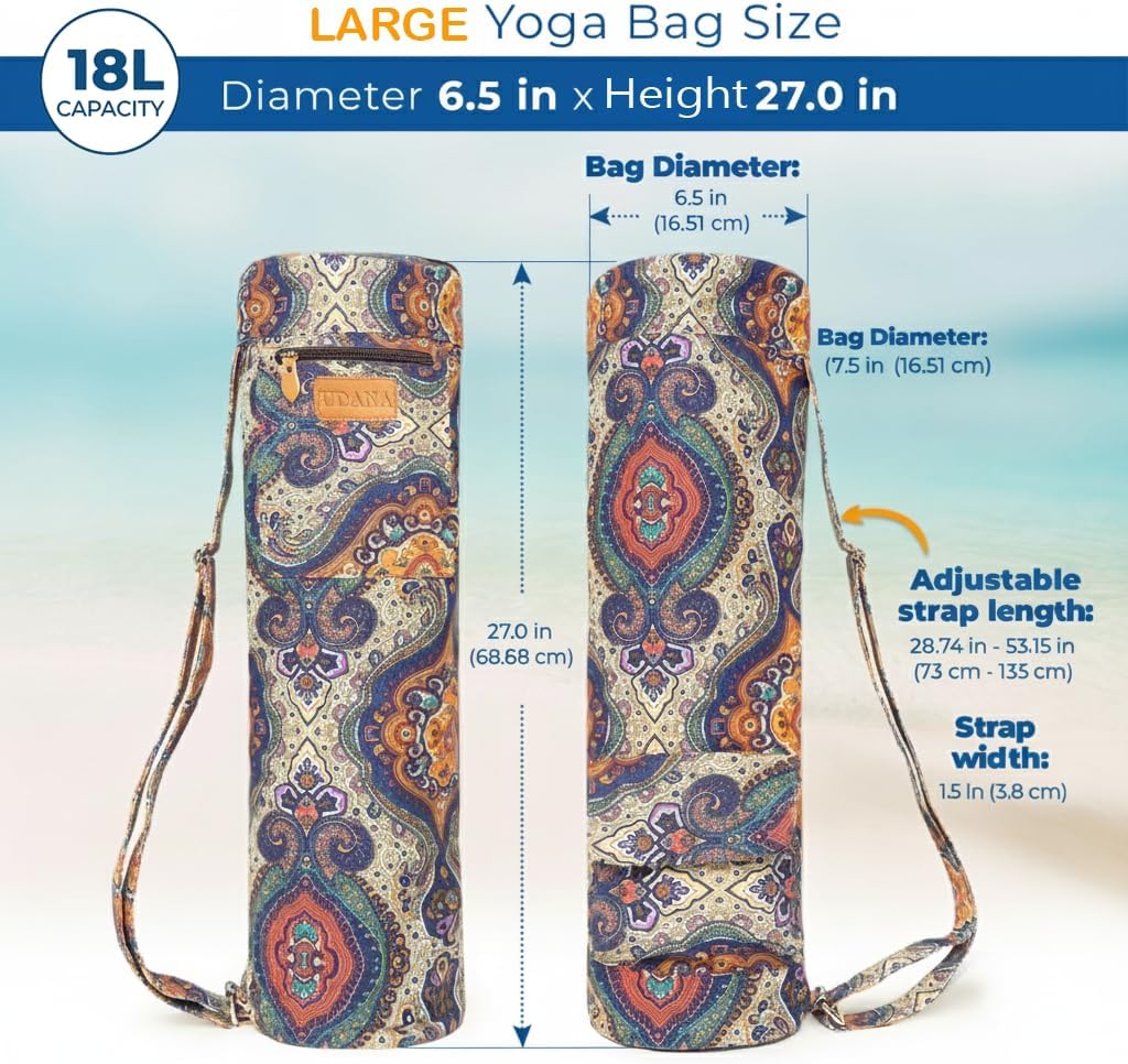 UDANA Canvas Yoga Mat Bag for Women & Men, Full-Zip Carrier with 3 Pockets & Adjustable Strap, Stylish Gym & Pilates Bag – Available in Multiple Sizes