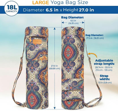 UDANA Canvas Yoga Mat Bag for Women & Men, Full-Zip Carrier with 3 Pockets & Adjustable Strap, Stylish Gym & Pilates Bag – Available in Multiple Sizes