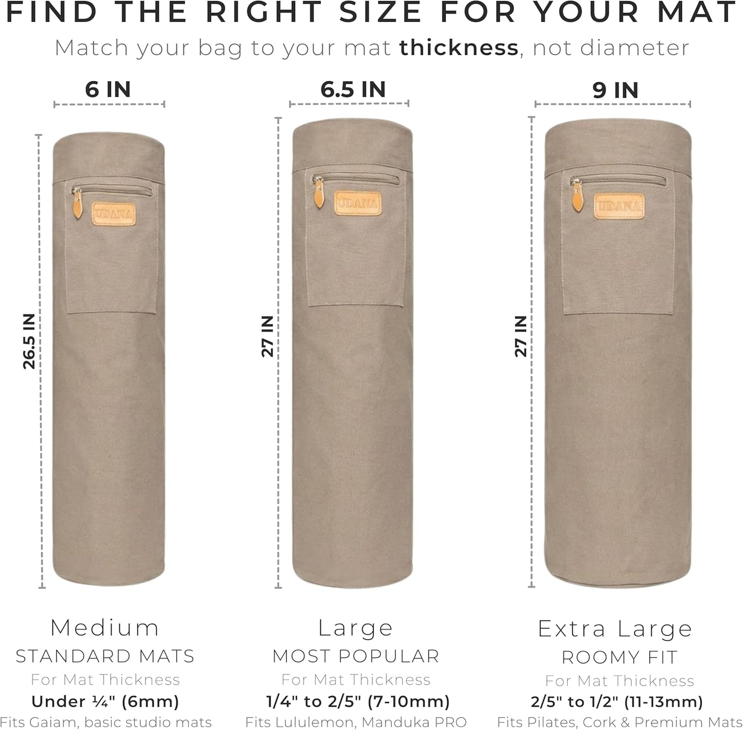 UDANA Canvas Yoga Mat Bag for Women & Men, Full-Zip Carrier with 3 Pockets & Adjustable Strap, Stylish Gym & Pilates Bag – Available in Multiple Sizes