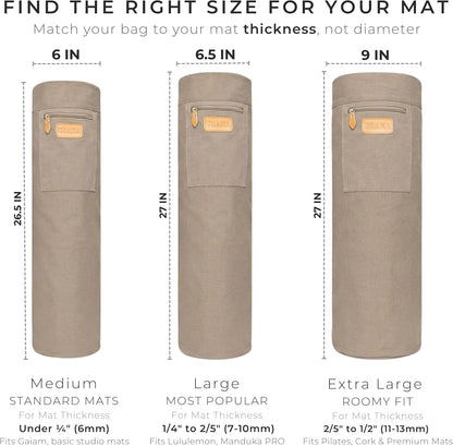 UDANA Canvas Yoga Mat Bag for Women & Men, Full-Zip Carrier with 3 Pockets & Adjustable Strap, Stylish Gym & Pilates Bag – Available in Multiple Sizes