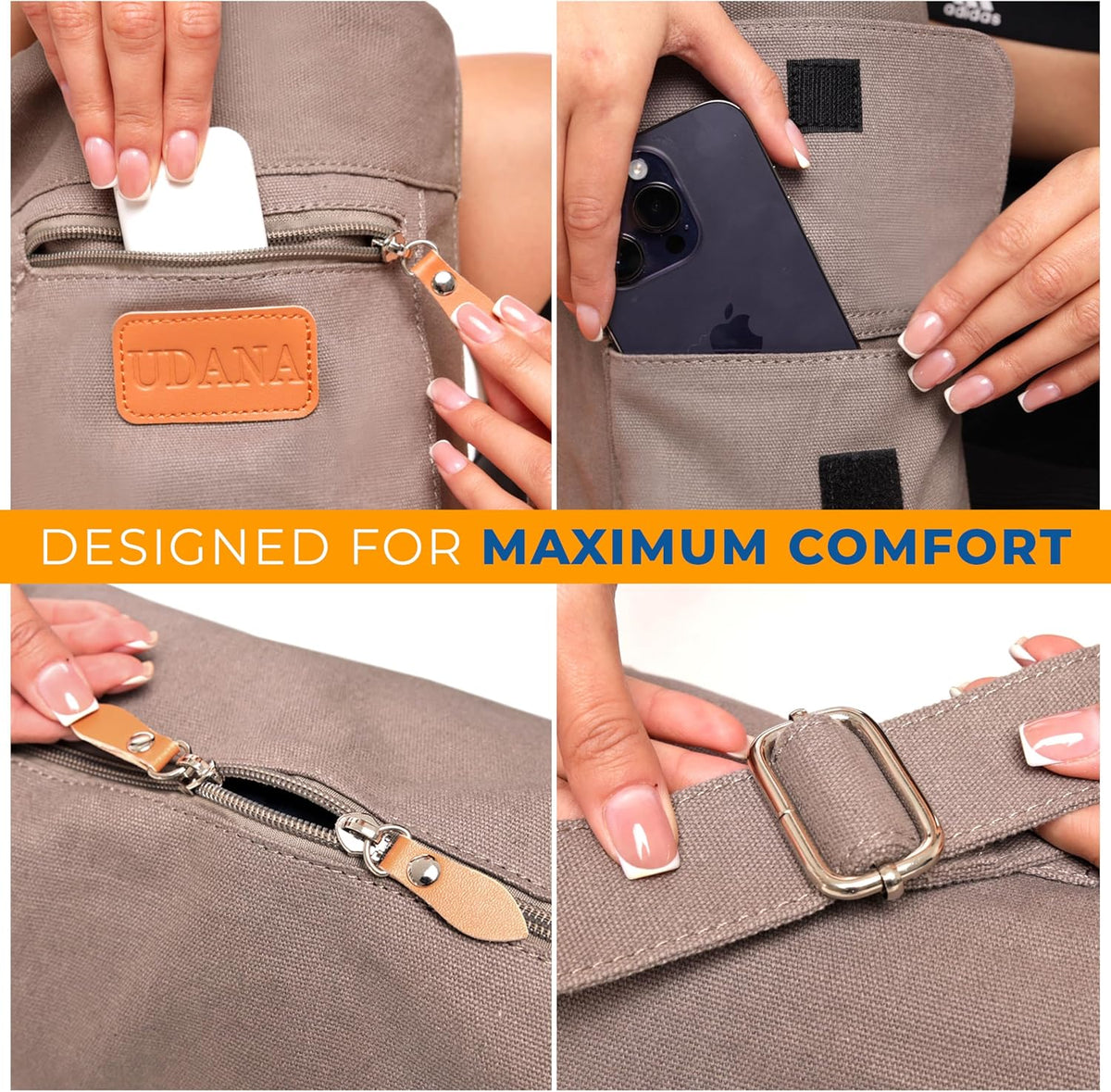 UDANA Canvas Yoga Mat Bag for Women & Men, Full-Zip Carrier with 3 Pockets & Adjustable Strap, Stylish Gym & Pilates Bag – Available in Multiple Sizes
