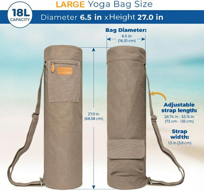 UDANA Canvas Yoga Mat Bag for Women & Men, Full-Zip Carrier with 3 Pockets & Adjustable Strap, Stylish Gym & Pilates Bag – Available in Multiple Sizes