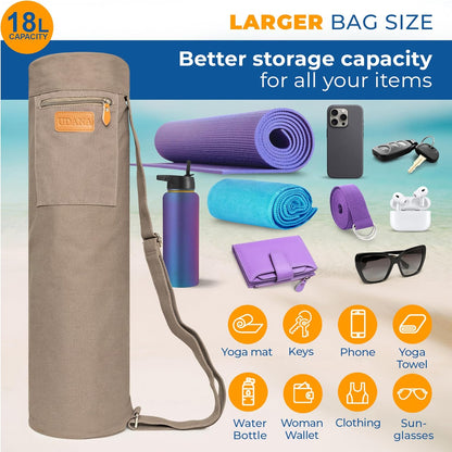 UDANA Canvas Yoga Mat Bag for Women & Men, Full-Zip Carrier with 3 Pockets & Adjustable Strap, Stylish Gym & Pilates Bag – Available in Multiple Sizes