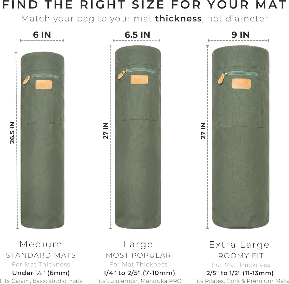 UDANA Canvas Yoga Mat Bag for Women & Men, Full-Zip Carrier with 3 Pockets & Adjustable Strap, Stylish Gym & Pilates Bag – Available in Multiple Sizes