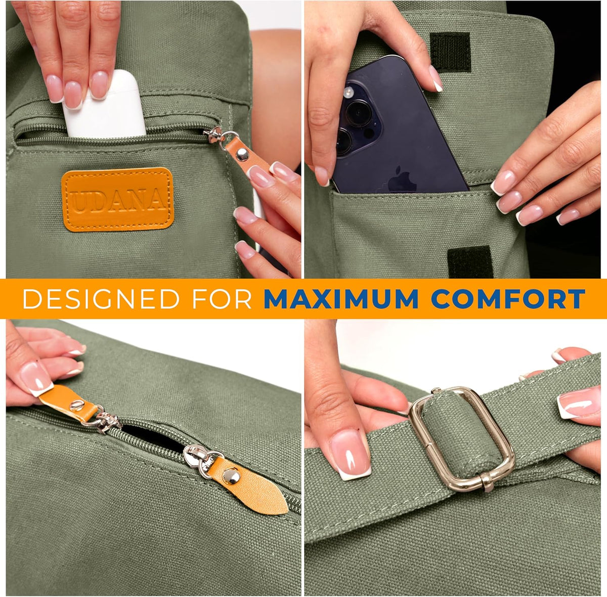 UDANA Canvas Yoga Mat Bag for Women & Men, Full-Zip Carrier with 3 Pockets & Adjustable Strap, Stylish Gym & Pilates Bag – Available in Multiple Sizes