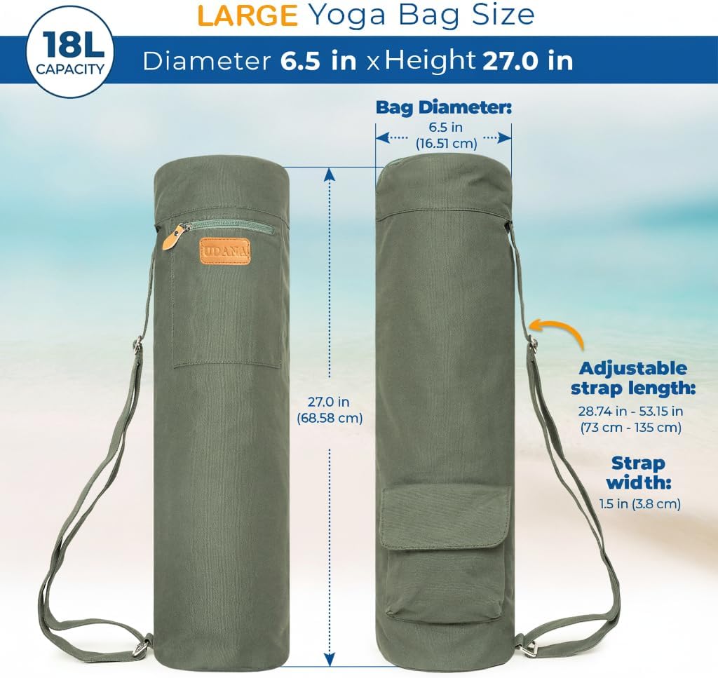 UDANA Canvas Yoga Mat Bag for Women & Men, Full-Zip Carrier with 3 Pockets & Adjustable Strap, Stylish Gym & Pilates Bag – Available in Multiple Sizes