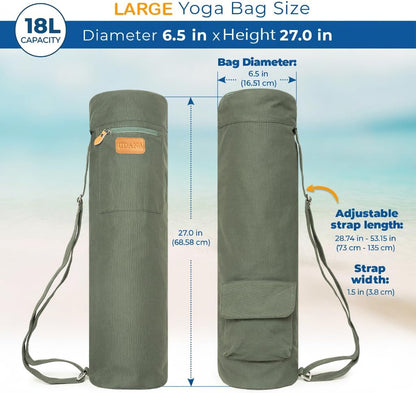 UDANA Canvas Yoga Mat Bag for Women & Men, Full-Zip Carrier with 3 Pockets & Adjustable Strap, Stylish Gym & Pilates Bag – Available in Multiple Sizes